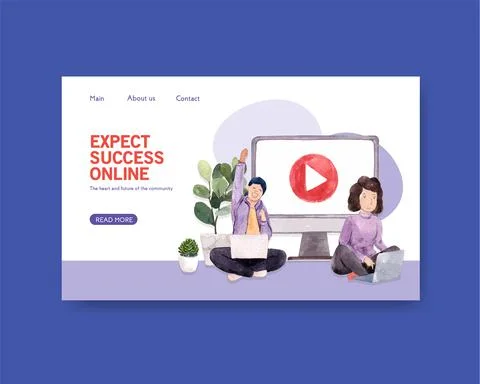 Website template with online education concept design for online community,in Stock Illustration