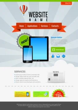 Website template for promo mobile games and applications. vintage style. Illustrazione stock