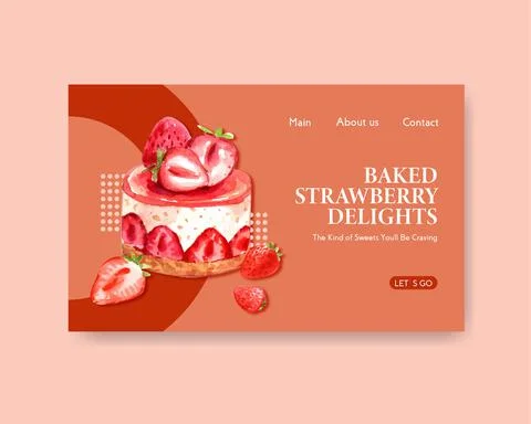 Website template with strawberry baking design for internet,online community  Ilustração Stock