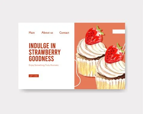 Website template with strawberry baking design for internet,online community  Stock Illustration