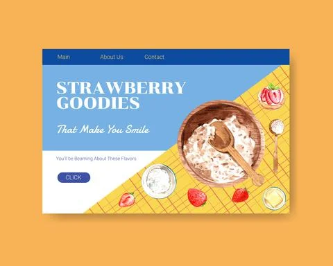 Website template with strawberry baking design for internet,online community  Stock Illustration