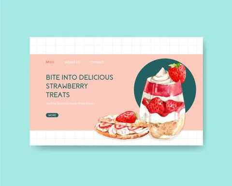 Website template with strawberry baking design for internet,online community  Stock Illustration