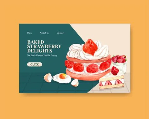 Website template with strawberry baking design for internet,online community  Ilustração Stock