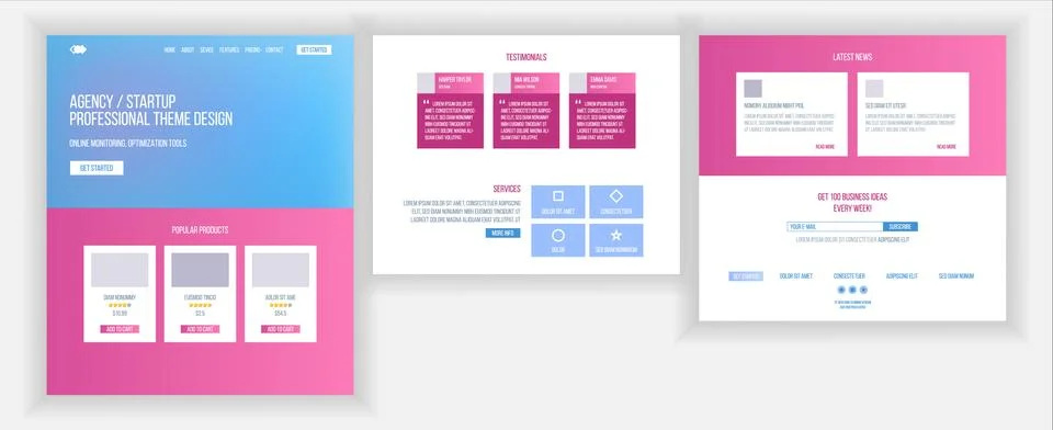 Website Template Vector. Page Business Project. Landing Web Page. Technical Stock Illustration