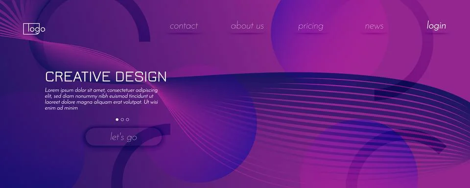 Website Template with Wave Shapes. 3d Flow Lines. Color Dynamic Background. Stock Illustration