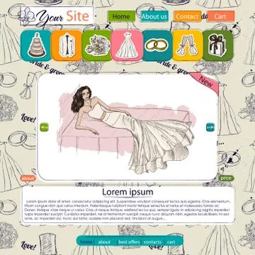 Website template with wedding elements Stock Illustration