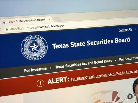 Website of The Texas State Securities Board Stock Photos