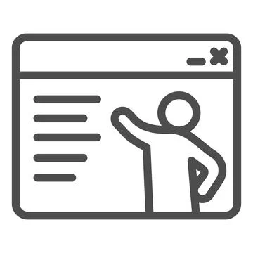 Website with text and lecturer line icon, online education concept, Education Stock Illustration