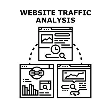 Website traffic analysis analyzing online internet data performance Stock Illustration