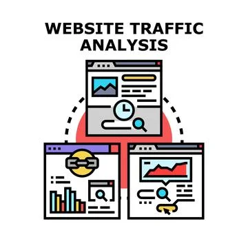 Website traffic analysis analyzing online internet data performance Stock Illustration