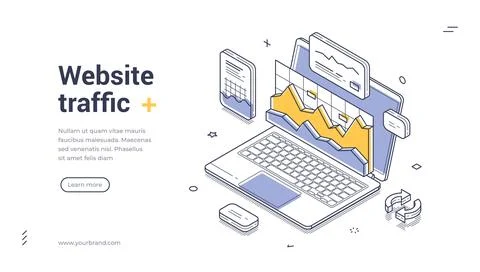 Website Traffic Analysis And SEO Isometric Vector Illustration Banner Templat Stock Illustration