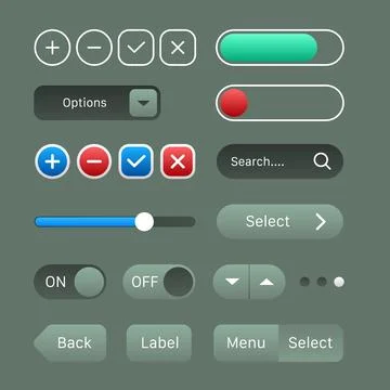 Website UI Icon Set With Buttons Toggles And Controls Stock Illustration