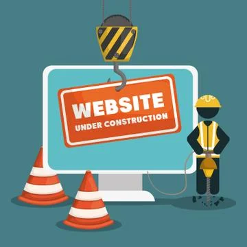Website under construction with desktop computer Ilustración de archivo