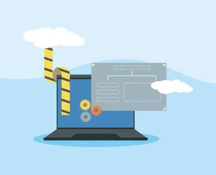 Website under construction with desktop computer Stock Illustration