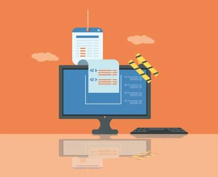 Website under construction with desktop computer Stock Illustration