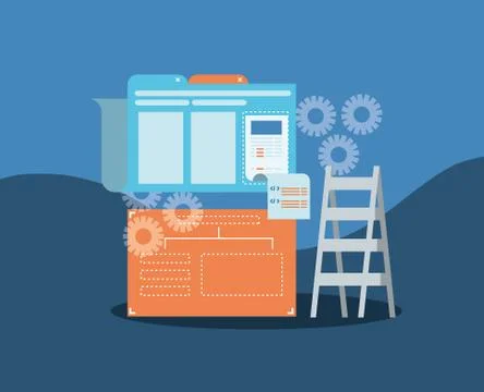 Website under construction with desktop computer Stock Illustration