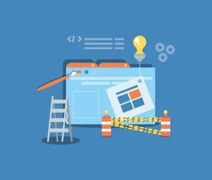 Website under construction with desktop computer Stock Illustration