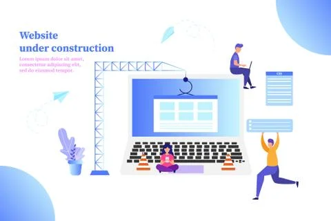 Website under construction, group of people working on website, vector illust Illustrazione stock