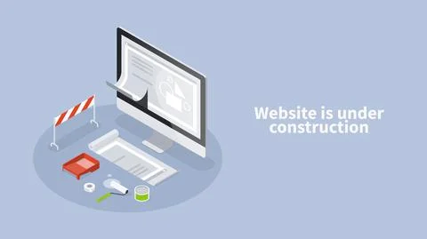 Website Under Construction Page Isometric Banner Stock Illustration