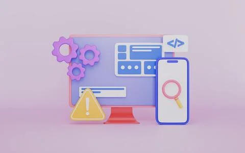 Website under construction page on pc and mobile, System updates maintenance Stock Illustration