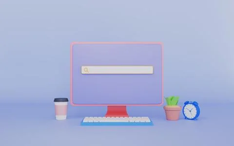 Website under construction page on pc, Website research engine 3d illustration 스톡 일러스트