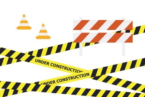 Website under construction page. Warning tape banner Stock Illustration