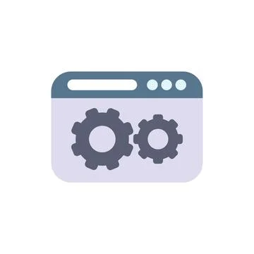 Website under construction with two gears rotating on screen Stock Illustration