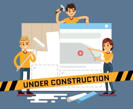Website under construction vector cartoon concept with web designers Stock Illustration