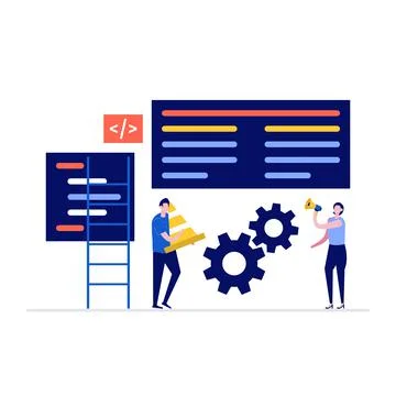 Website under construction vector illustration concept with characters. Moder Stock Illustration