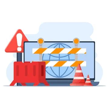 Website Under Maintenance Concept. Laptop with Repair Tools and Warning Sign. 스톡 일러스트