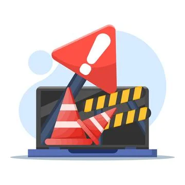 Website Under Maintenance Concept. Laptop with Repair Tools and Warning Sign. Illustrazione stock