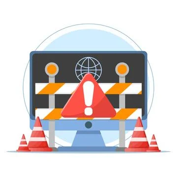 Website Under Maintenance Concept. Laptop with Repair Tools and Warning Sign. Illustrazione stock