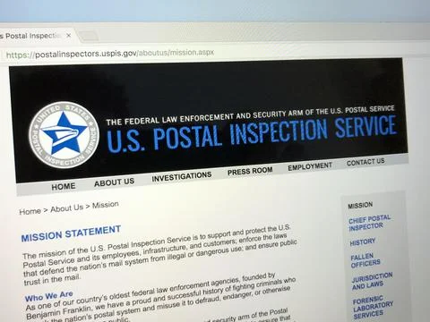 Website of The United States Postal Inspection Service Stock Photos
