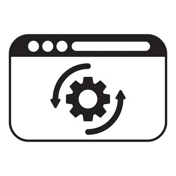 Website update and maintenance process with rotating gear icon Stockillustratie