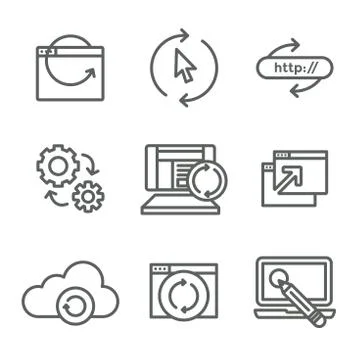 Website Update Icon Set w seo update, site creation, and name server update Stock Illustration