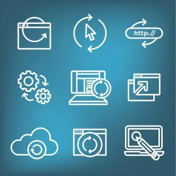 Website Update Icon Set w seo update, site creation, and name server update Stock Illustration