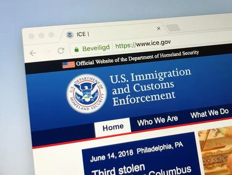 Website of the U.S. Immigration and Customs Enforcement (ICE). Stock Photos