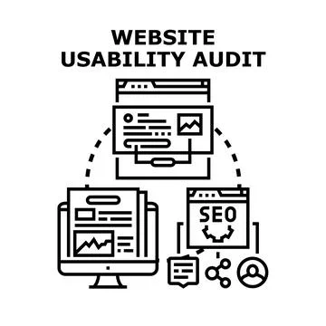 Website usability audit process analyzing digital interface concept Stock Illustration