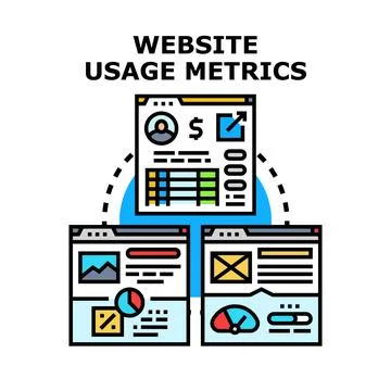 Website usage metrics analyzing online data statistics Stock Illustration
