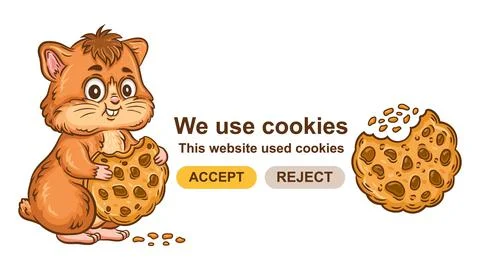Website use cookies tracking, data security web interface with cute hamster Stockillustratie