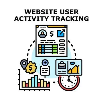 Website user activity tracking measuring digital engagement data Stock Illustration
