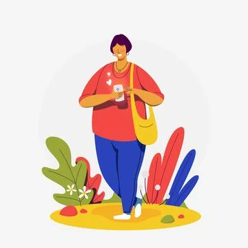 Website vector modern illustration concept. Woman holding smartphone. Stock Illustration