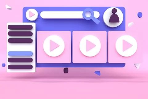 Website for watching videos. 3d rendering 스톡 일러스트