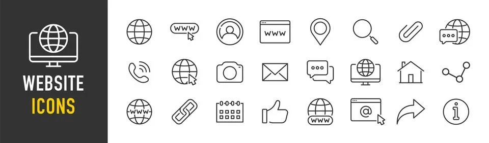Website web icons in line style. Www, search, support, mail, contact, inter.. Stock Illustration