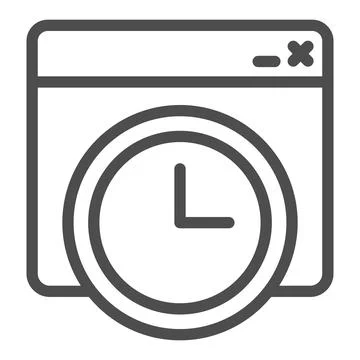 Website window with clock line icon, online education concept, Page loading Illustrazione stock