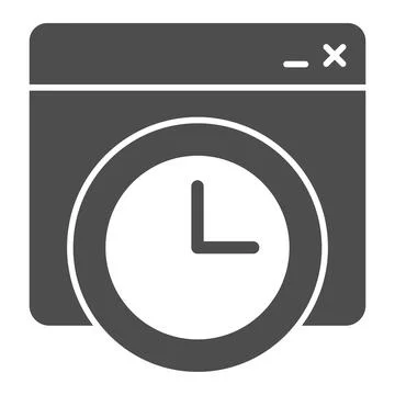 Website window with clock solid icon, online education concept, Page loading Illustrazione stock