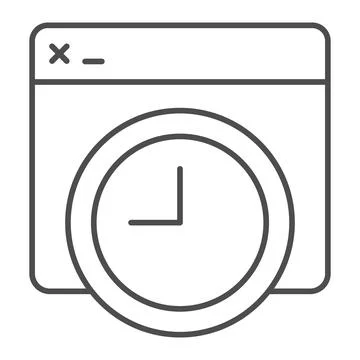Website window with clock thin line icon, online education concept, Page loading Illustrazione stock