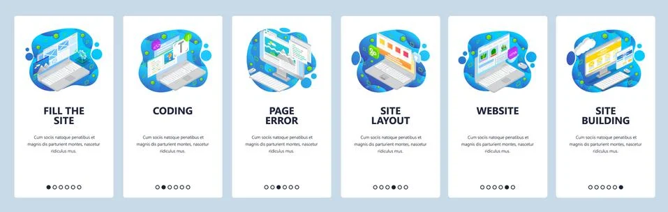 Website wireframe and development, coding, icometric icons. Mobile app Stock-Illustration