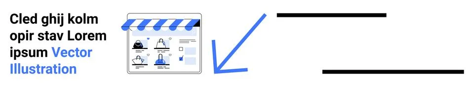 Website wireframe featuring navigation icons beneath a blue-striped header an Illustrazione stock