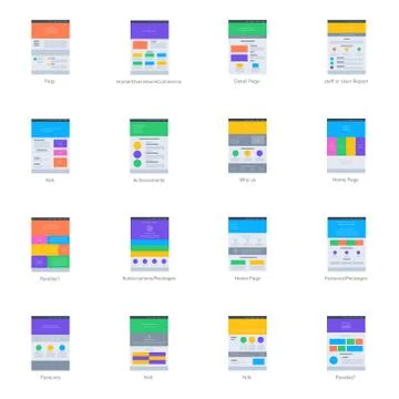 Website Wireframe Flat Icons Pack Stock Illustration